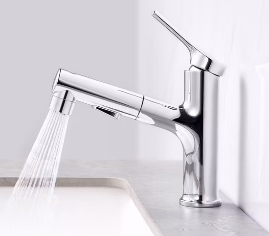 Sanitari Moderni Nero opaco Corpo in ottone cromato Maniglia monocomando Girevole Bagno Cucina Lavello Miscelatore acqua Rubinetto con funzione estraibile