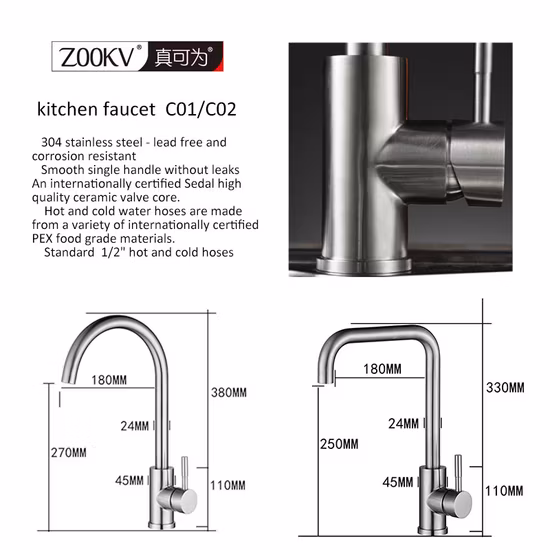 Beccuccio girevole da 360 gradi Miscelatore monocomando Upc per acqua calda fredda in acciaio inossidabile spazzolato in oro rosa spazzolato da 360 gradi per rubinetto da cucina lavello da cucina