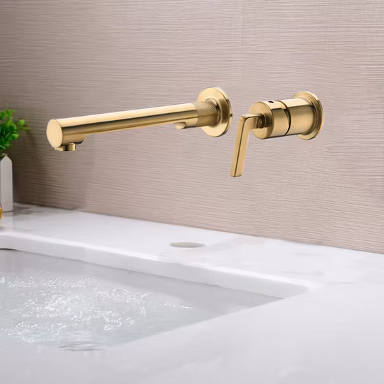 Rubinetto per lavabo in vendita calda Miscelatore per lavabo a parete nascosto Miscelatore per acqua calda e fredda Rubinetto per lavabo in oro spazzolato